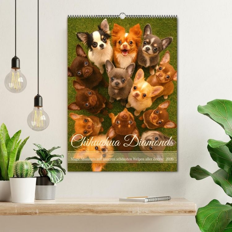 Produktbild: Chihuahua Diamonds &ndash; Magic Moments mit unseren sch&ouml;nsten Welpen aller Zeiten (Wandkalender 2026 DIN A2 hoch), CALVENDO Monatskalender
