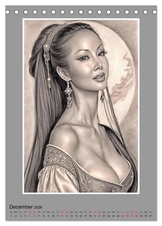 Produktbild: Baroque Beauties, Pencil Art with Artificial Intelligence (Desk Calendar 2026 DIN A5 portrait), CALVENDO 12 Month DeskCalendar
