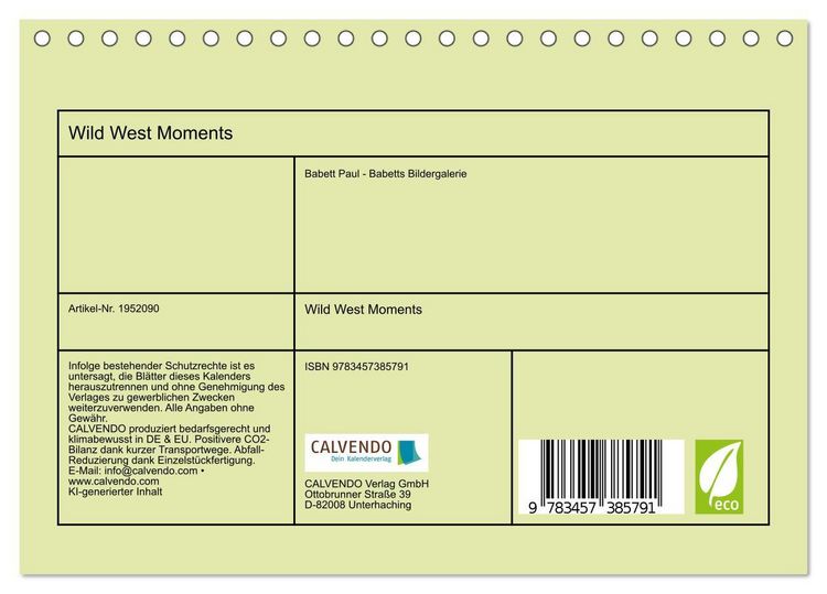 Produktbild: Wild West Moments (Tischkalender 2026 DIN A5 quer), CALVENDO Monatskalender