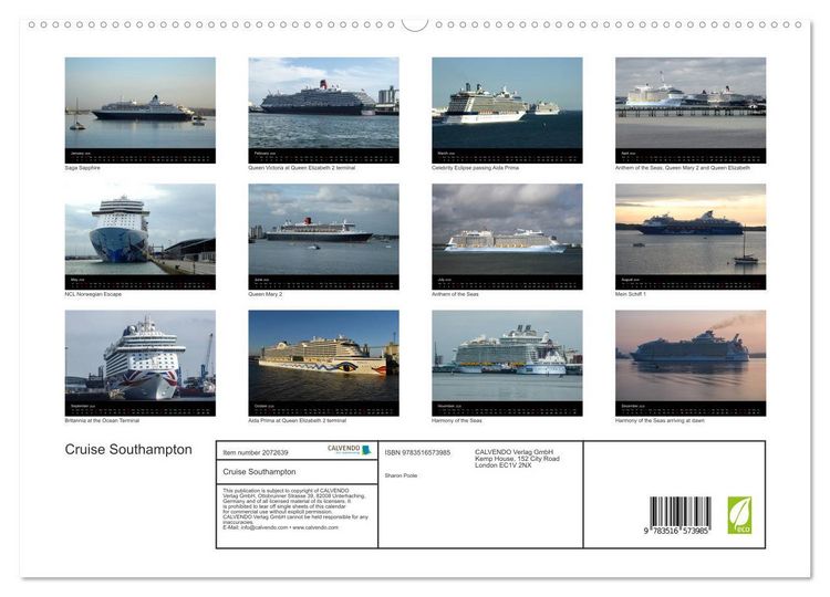 Produktbild: Cruise Southampton (High Quality Premium Wall Calendar 2026 DIN A2 landscape),CALVENDO 12 Month Wall Calendar