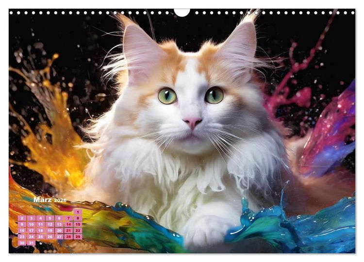 Produktbild: Splash - Katzen im Farbrausch (Wandkalender 2026 DIN A3 quer), CALVENDO Monatskalender