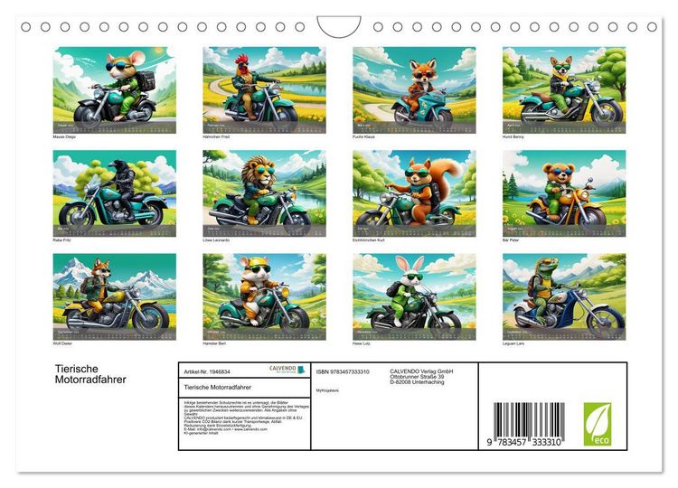 Produktbild: Tierische Motorradfahrer (Wandkalender 2026 DIN A4 quer), CALVENDO Monatskalender