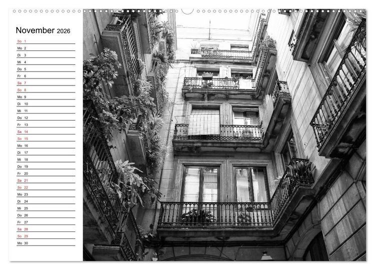 Produktbild: Barcelona Schwarz / Wei&szlig; Impressionen (hochwertiger Premium Wandkalender 2026 DIN A2 quer), Kunstdruck in Hochglanz