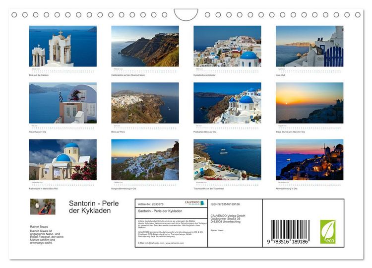 Produktbild: Santorin - Perle der Kykladen (Wandkalender 2026 DIN A4 quer), CALVENDO Monatskalender