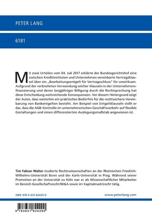 Produktbild: Bearbeitungsentgelte in Unternehmerdarlehensvertr&auml;gen