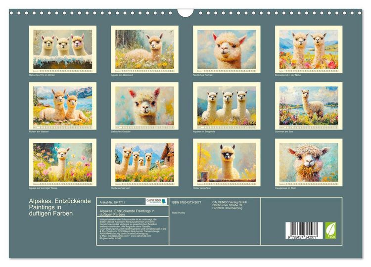 Produktbild: Alpakas. Entz&uuml;ckende Paintings in duftigen Farben (Wandkalender 2026 DIN A3 quer), CALVENDO Monatskalender