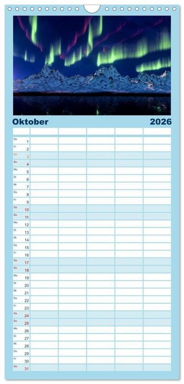 Produktbild: Familienplaner 2026 - Magische Polarlichter der Erde mit 5 Spalten (Wandkalender, 21 x 45 cm) CALVENDO