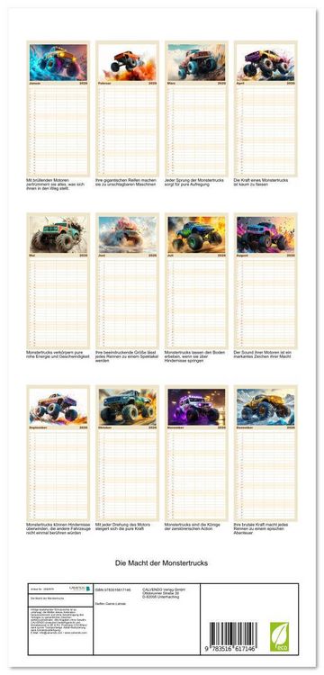 Produktbild: Familienplaner 2026 - Die Macht der Monstertrucks mit 5 Spalten (Wandkalender, 21 x 45 cm) CALVENDO
