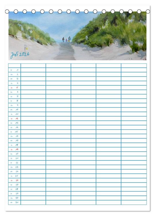 Produktbild: Amrumaquarelle (Tischkalender 2026 DIN A5 hoch), CALVENDO Monatskalender