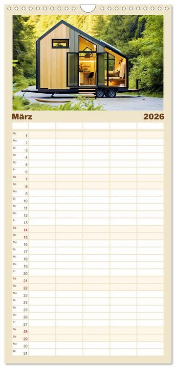 Produktbild: Familienplaner 2026 - Tiny Houses - wohnen auf kleinstem Raum mit 5 Spalten (Wandkalender, 21 x 45 cm) CALVENDO