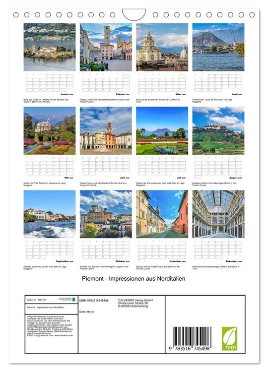 Produktbild: Piemont - Impressionen aus Norditalien (Wandkalender 2026 DIN A4 hoch), CALVENDO Monatskalender