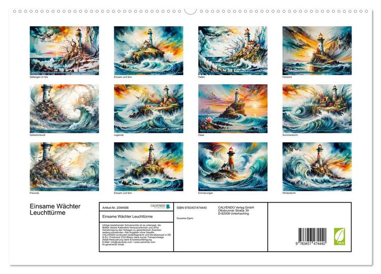 Produktbild: Einsame W&auml;chter Leuchtt&uuml;rme (hochwertiger Premium Wandkalender 2026 DIN A2 quer), Kunstdruck in Hochglanz