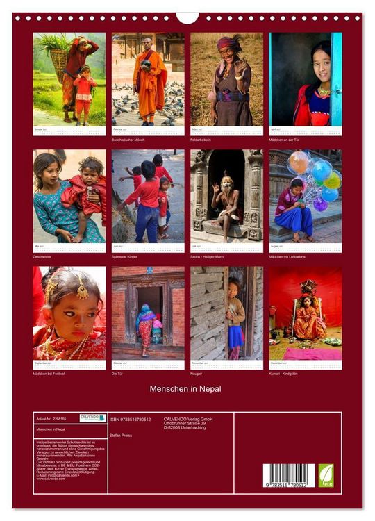 Produktbild: Menschen in Nepal (Wandkalender 2027 DIN A3 hoch), CALVENDO Monatskalender