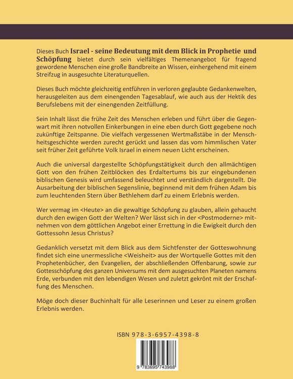 Produktbild: Israel seine Bedeutung mit dem Blick in Prophetie und Sch&ouml;pfung