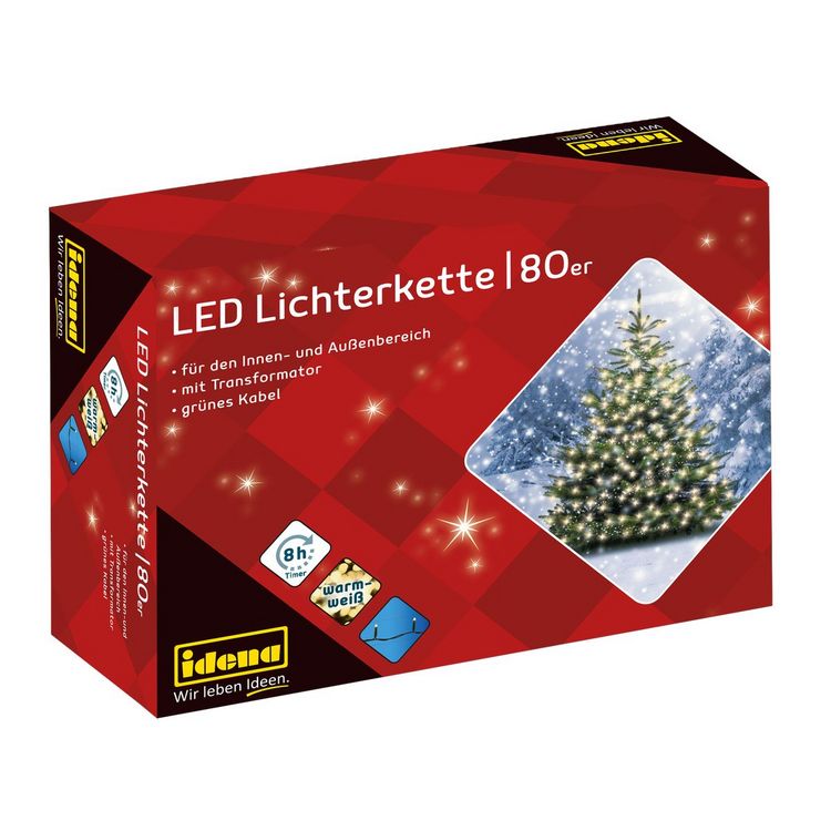 Produktbild: Idena Lichterkette 80 LED warmwei&szlig; 8h Timer 15,9m