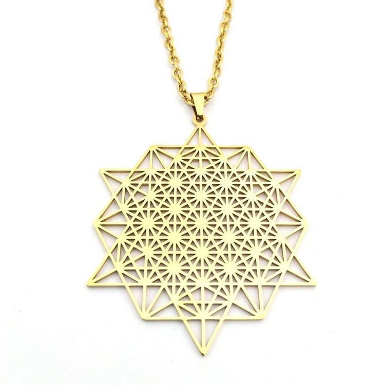 Produktbild: Halskette "64 Stern Tetraeder" Edelstahl vergoldet 6x5cm mit 60cm Edelstahlkette