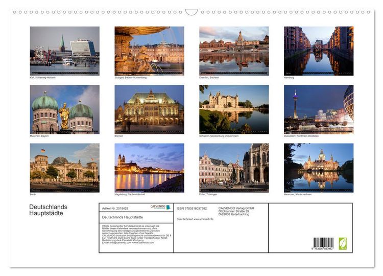 Produktbild: Deutschlands Hauptst&auml;dte (Wandkalender 2026 DIN A2 quer), CALVENDO Monatskalender