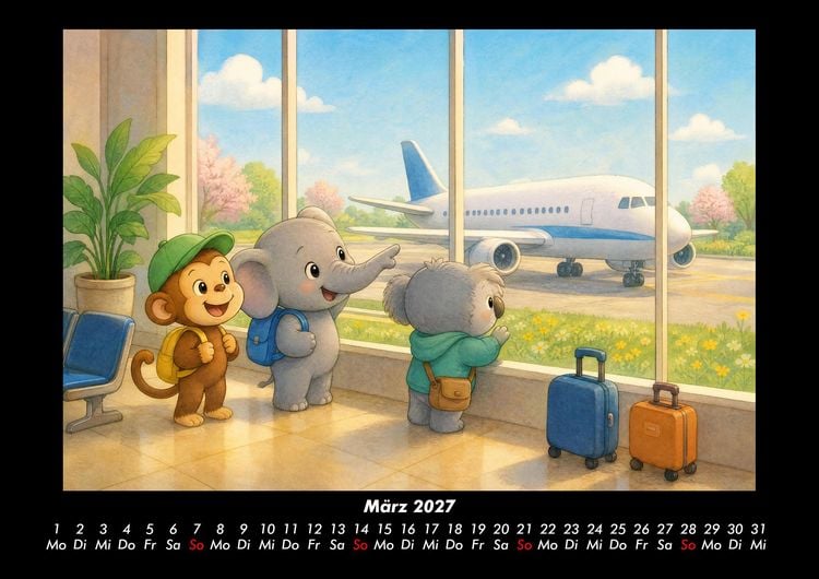 Produktbild: Ein Tag am Flughafen mit Milo, Kiki & Raffi 2027 Fotokalender DIN A3