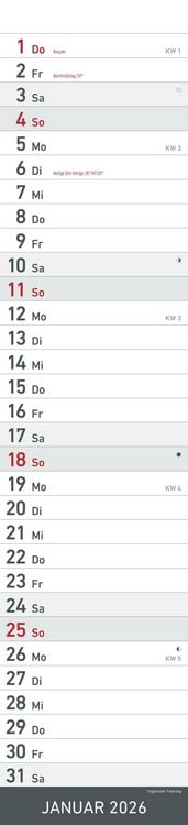 Produktbild: Streifenplaner SCHWARZ 2026 - Streifenkalender - Wandplaner - Küchen-Kalender - 11,3x49,5