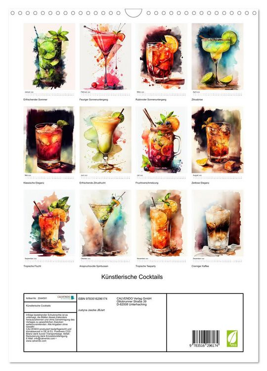 Produktbild: K&uuml;nstlerische Cocktails (Wandkalender 2026 DIN A3 hoch), CALVENDO Monatskalender