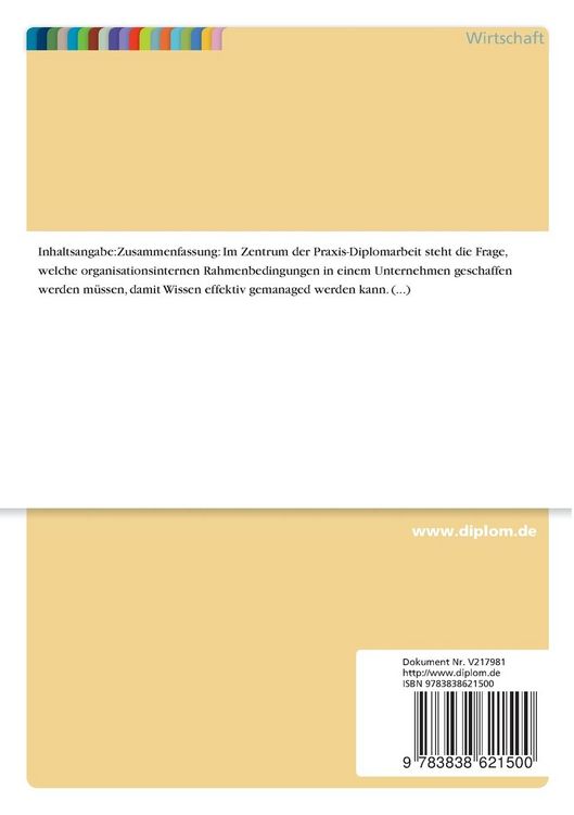 Produktbild: Gestaltung der Rahmenbedingungen f&uuml;r ein effektives Wissensmanagement