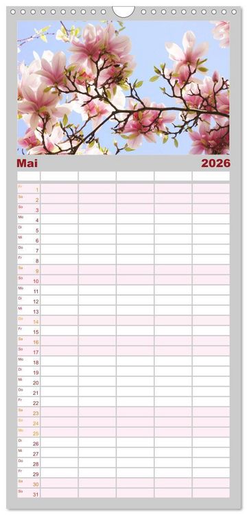 Produktbild: Familienplaner 2026 - Magnolien Ein Bl&uuml;tenrausch mit 5 Spalten (Wandkalender, 21 x 45 cm) CALVENDO