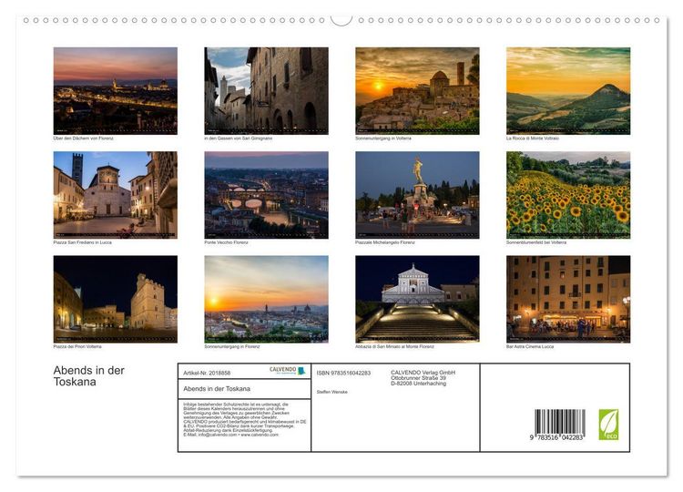 Produktbild: Abends in der Toskana (hochwertiger Premium Wandkalender 2026 DIN A2 quer), Kunstdruck in Hochglanz
