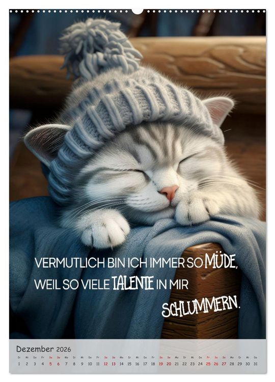 Produktbild: COOLE KATZEN Spr&uuml;cheklopfer (hochwertiger Premium Wandkalender 2026 DIN A2 hoch), Kunstdruck in Hochglanz