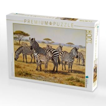 Produktbild: CALVENDO Puzzle Gem&auml;lde einer Herde Zebras mit Nachwuchs | 1000 Teile Lege-Gr&ouml;&szlig;e 64x48cm Foto-Puzzle f&uuml;r gl&uuml;ckliche Stunden