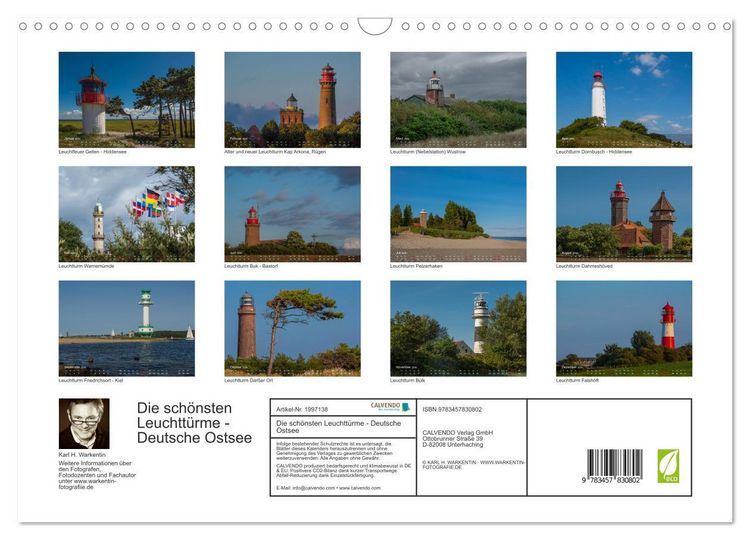 Produktbild: Die sch&ouml;nsten Leuchtt&uuml;rme - Deutsche Ostsee (Wandkalender 2026 DIN A3 quer), CALVENDO Monatskalender