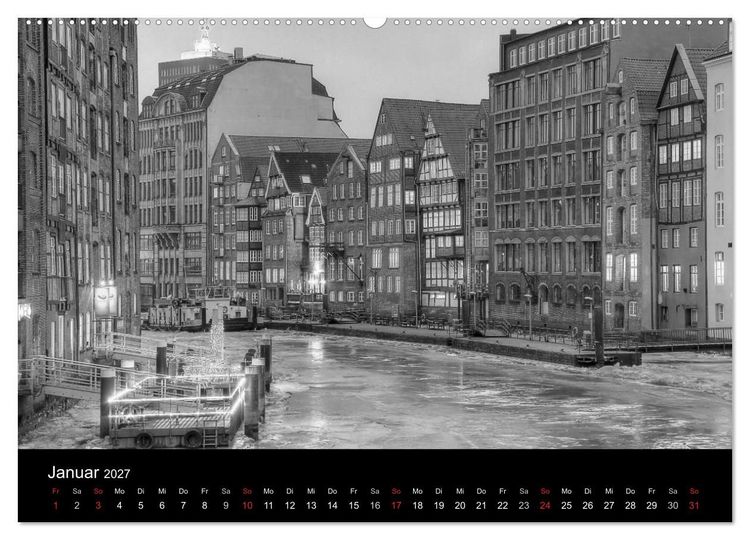 Produktbild: Hamburg monochrome Impressionen (hochwertiger Premium Wandkalender 2027 DIN A2 quer), Kunstdruck in Hochglanz