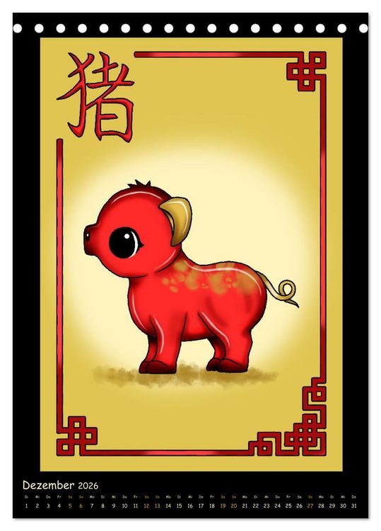 Produktbild: niedliche Tierkreiszeichen im chinesischem Stil (Tischkalender 2026 DIN A5 hoch), CALVENDO Monatskalender