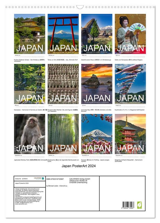 Produktbild: Japan PosterArt 2024 (Wandkalender 2026 DIN A2 hoch), CALVENDO Monatskalender