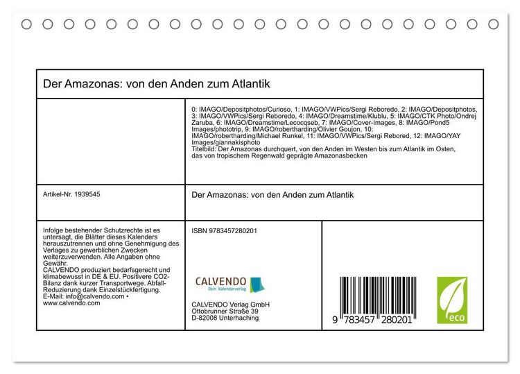Produktbild: Der Amazonas: von den Anden zum Atlantik (Tischkalender 2026 DIN A5 quer), CALVENDO Monatskalender