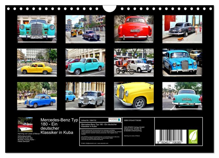 Produktbild: Mercedes-Benz Typ 180 - Ein deutscher Klassiker in Kuba (Wandkalender 2026 DIN A4 quer), CALVENDO Monatskalender