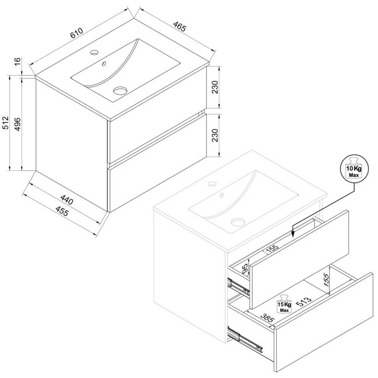 Produktbild: 2 tlg. Badm&ouml;bel-Set mit Waschbecken Cosila-I 61 cm