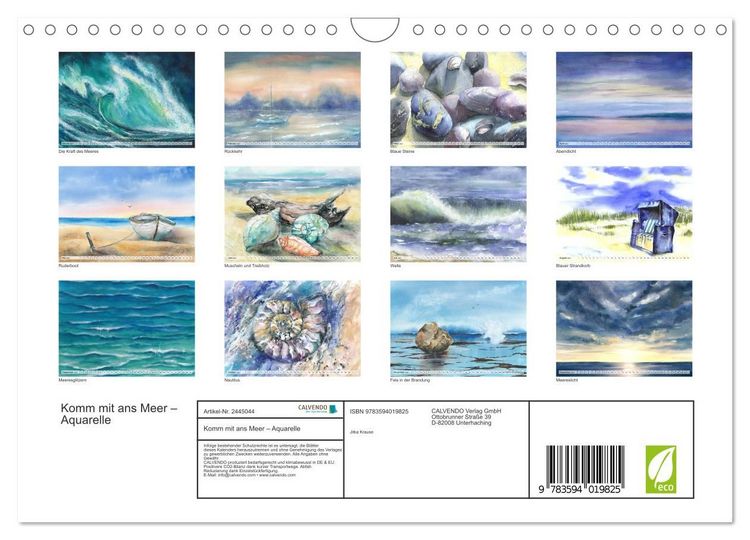 Produktbild: Komm mit ans Meer &ndash; Aquarelle (Wandkalender 2027 DIN A4 quer), CALVENDO Monatskalender