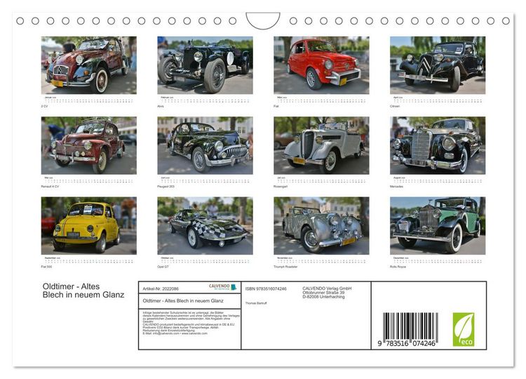 Produktbild: Oldtimer - Altes Blech in neuem Glanz (Wandkalender 2026 DIN A4 quer), CALVENDO Monatskalender