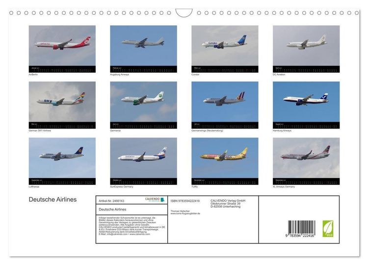 Produktbild: Deutsche Airlines (Wandkalender 2027 DIN A3 quer), CALVENDO Monatskalender