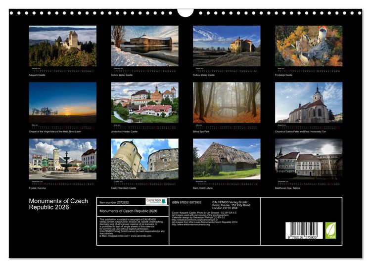 Produktbild: Monuments of Czech Republic 2026 (Wall Calendar 2026 DIN A3 landscape), CALVENDO 12 Month Wall Calendar
