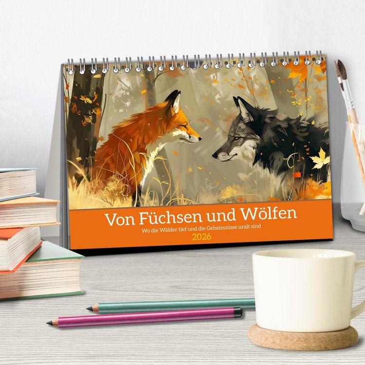 Produktbild: Von F&uuml;chsen und W&ouml;lfen (Tischkalender 2026 DIN A5 quer), CALVENDO Monatskalender