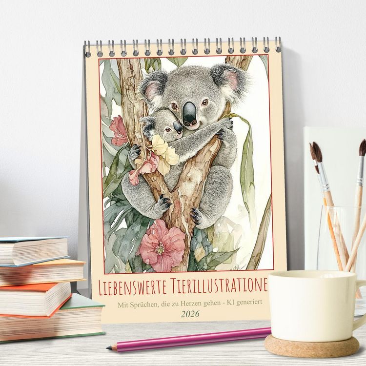 Produktbild: Liebenswerte Tierillustrationen (Tischkalender 2026 DIN A5 hoch), CALVENDO Monatskalender