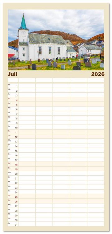 Produktbild: Familienplaner 2026 - Norwegens K&uuml;stenst&auml;dte mit 5 Spalten (Wandkalender, 21 x 45 cm) CALVENDO