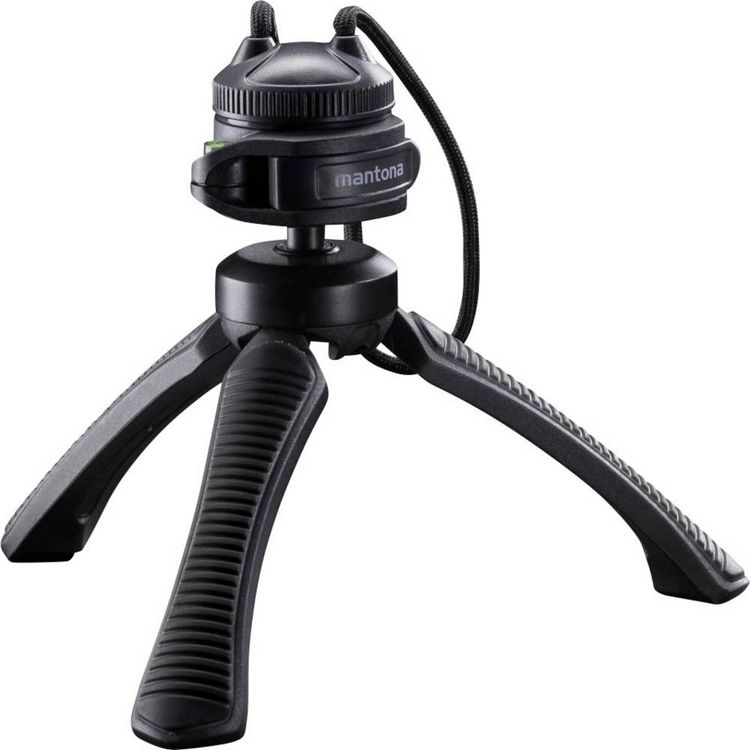 Produktbild: Mantona Gaia Tischstativ 1/4 Zoll Arbeitsh&ouml;he=13cm Schwarz Wasserwaage, inkl. Handschlaufe