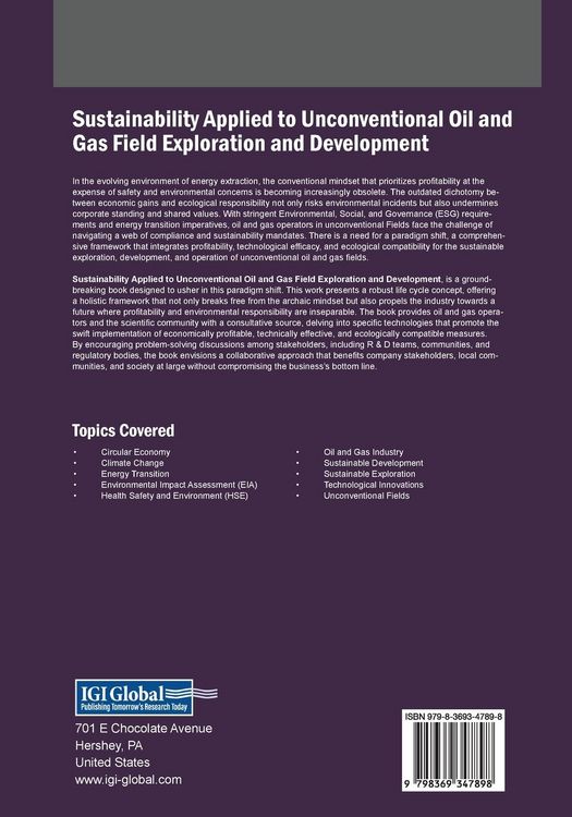 Produktbild: Sustainability Applied to Unconventional Oil and Gas Field Exploration and Development