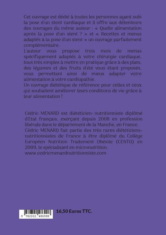 Produktbild: Menus d'&eacute;t&eacute; adapt&eacute;s &agrave; la pose d'un stent cardiaque.