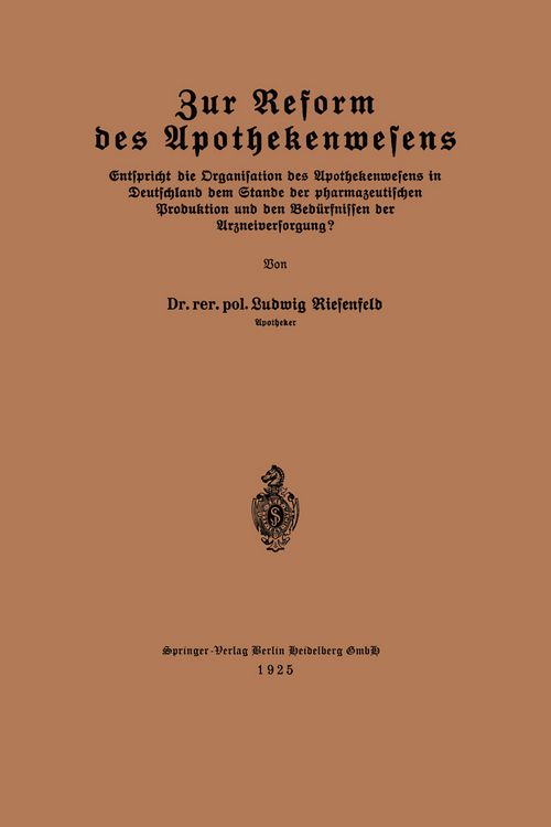 Produktbild: Zur Reform des Apothekenwesens