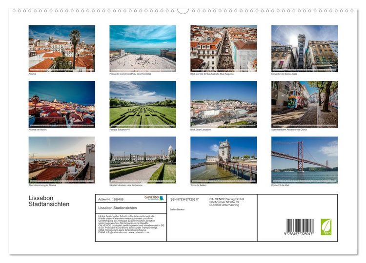 Produktbild: Lissabon Stadtansichten (hochwertiger Premium Wandkalender 2026 DIN A2 quer), Kunstdruck in Hochglanz