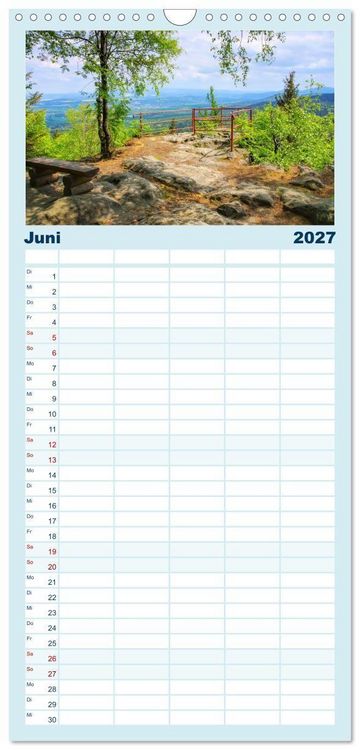 Produktbild: Familienplaner 2027 - Zittauer Gebirge - Deutschlands kleinstes Mittelgebirge mit 5 Spalten (Wandkalender, 21 x 45 cm) CALVENDO