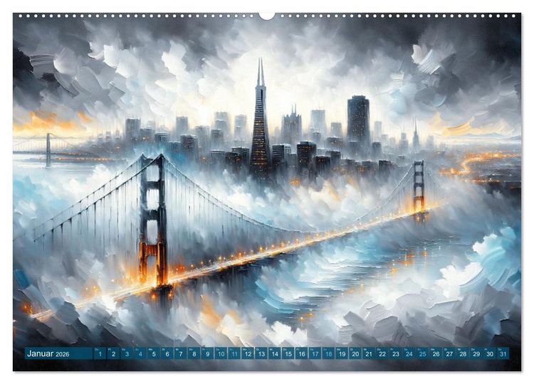 Produktbild: Impressionistische Skylines - Weltst&auml;dte von KI visualisiert (Wandkalender 2026 DIN A2 quer), CALVENDO Monatskalender